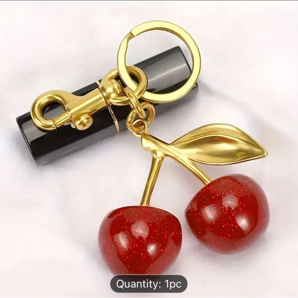 Cherry Keychain Charm - Resin 🍒 with Gold-Tone Metal Clip for Handbag and Purse - Picture 4 of 9